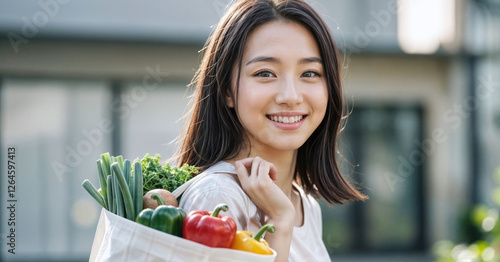 woman shop food meal bag vegetable cooking buying organic 