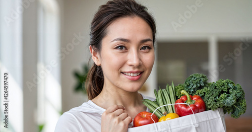woman shop food meal bag vegetable cooking buying organic 