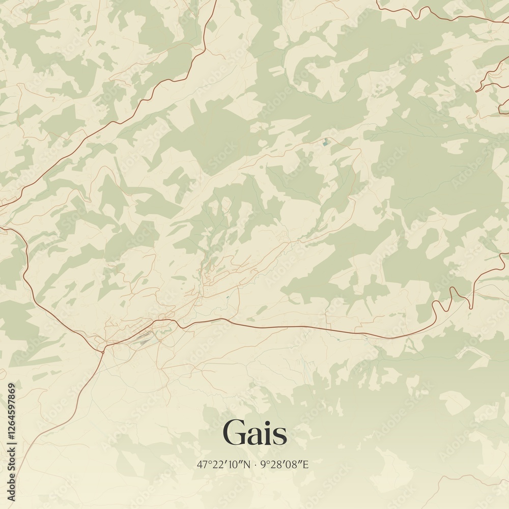 Fototapeta premium Vintage map of Gais, Switzerland.
