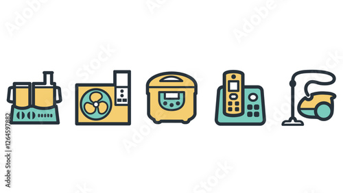 Abstract business and daily life vector art icons colored and outlined