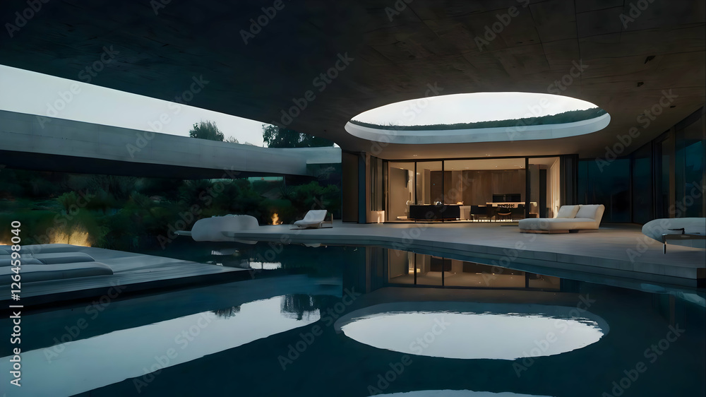 Fototapeta premium swimming pool and modern house in the night