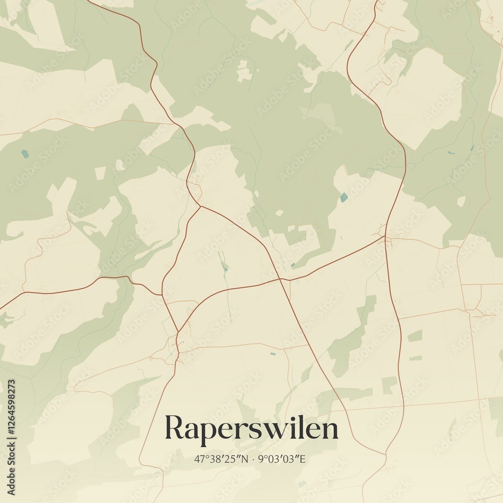 Fototapeta premium Vintage map of Raperswilen, Switzerland.