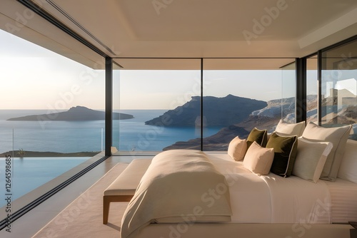 Views of the pool villa from the bathroom, with the building's outside and interior design showcasing the tropical pool villa
