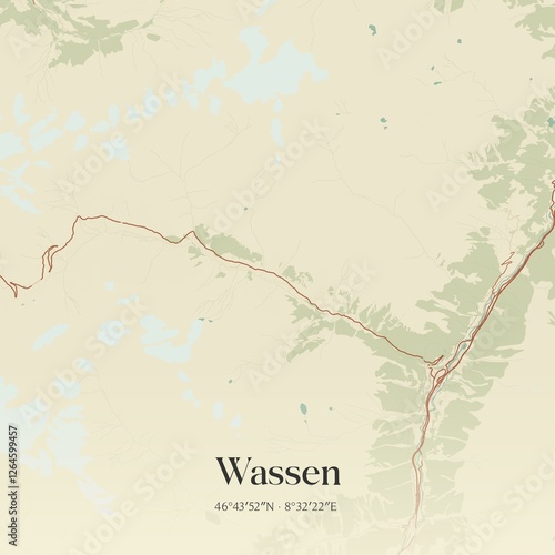 Vintage map of Wassen, Switzerland. photo