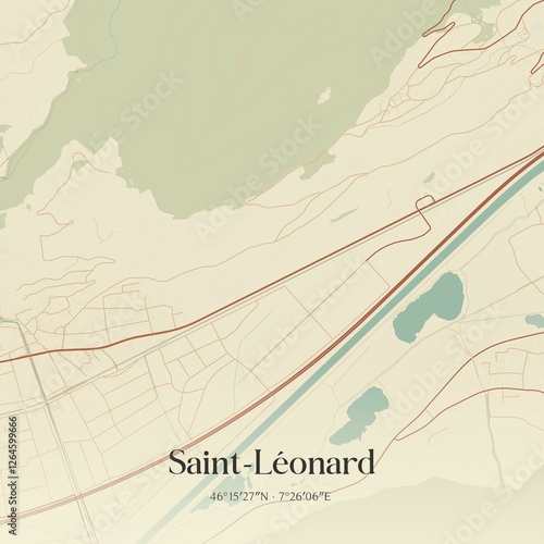 Fototapeta Vintage map of Saint-Léonard, Switzerland.
