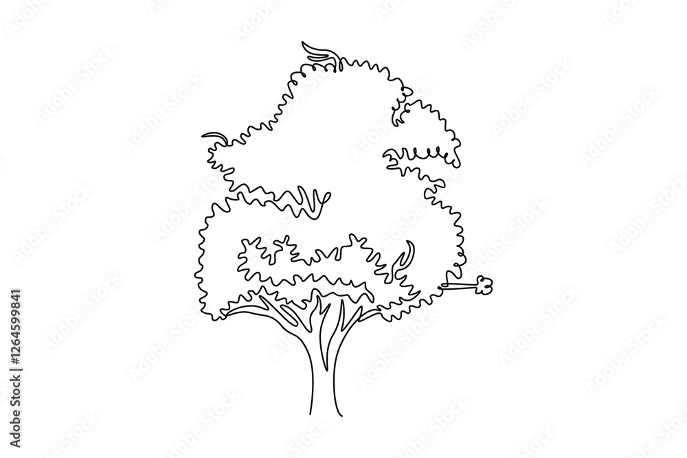 Obraz premium Single continuous line drawing beauty cherry blossom tree for home art wall decor poster. Decorative sakura plant for national park logo. Travel tour. One line draw graphic design vector illustration