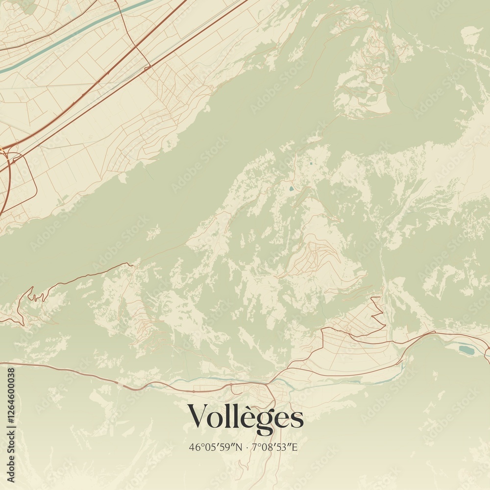Fototapeta premium Vintage map of Vollèges, Switzerland.