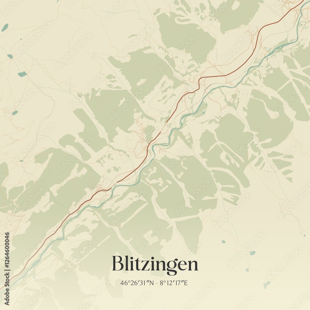 Fototapeta premium Vintage map of Blitzingen, Switzerland.