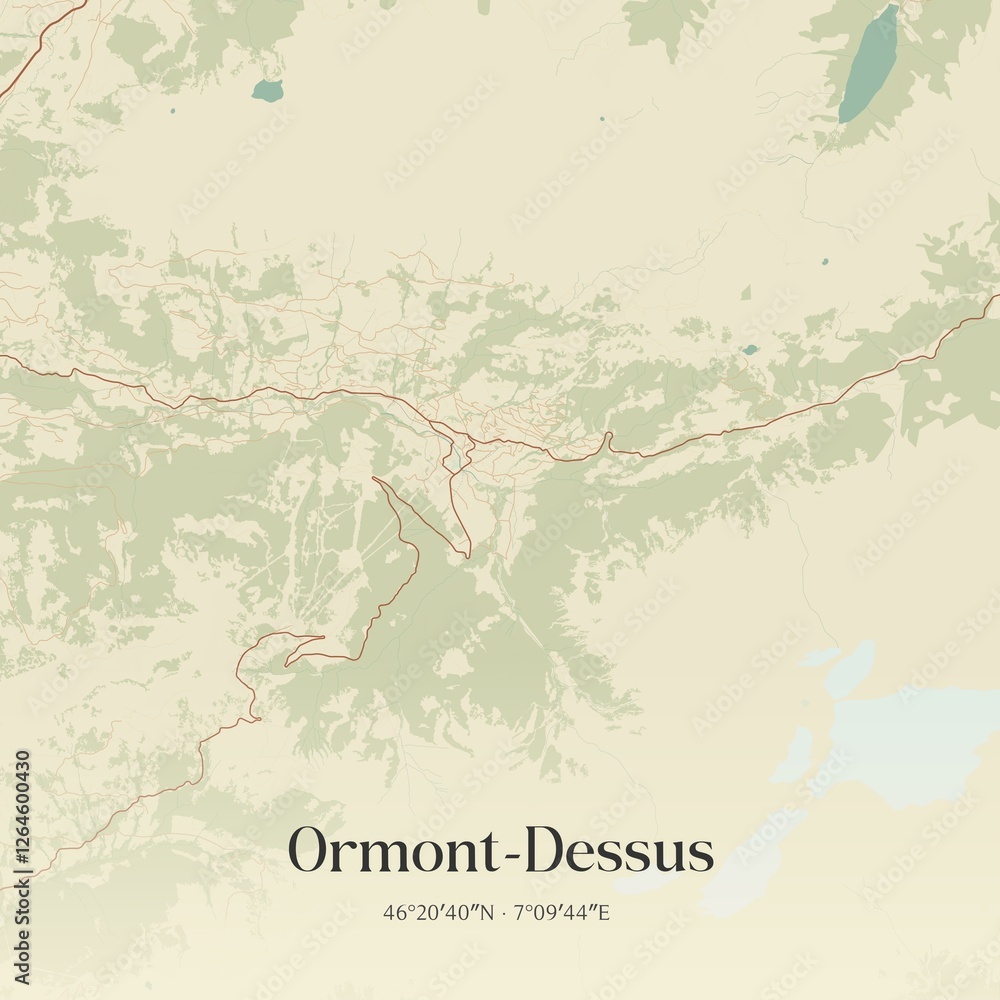 Fototapeta premium Vintage map of Ormont-Dessus, Switzerland.