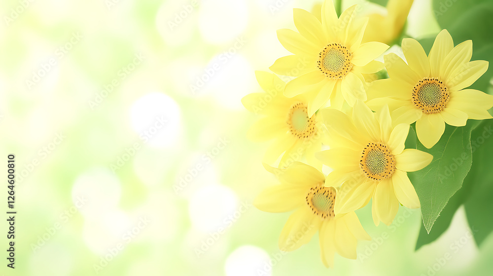 Obraz premium Sunflowers Elegance in Light Fresh Hues Delicate Floral Beauty with Bokeh Background Harmony of Nature
