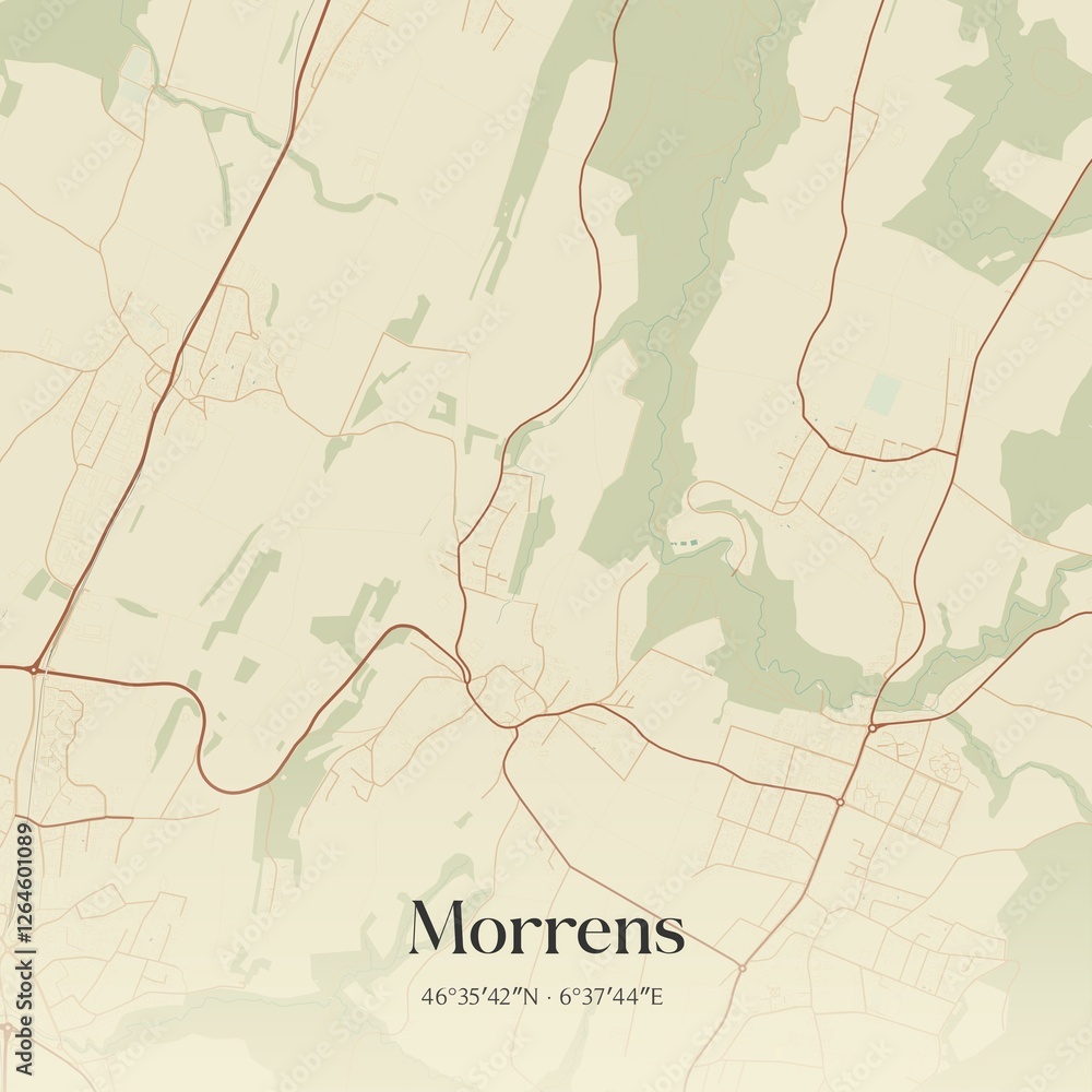 Fototapeta premium Vintage map of Morrens, Switzerland.