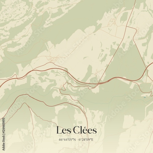 Vintage map of Les Clées, Switzerland.