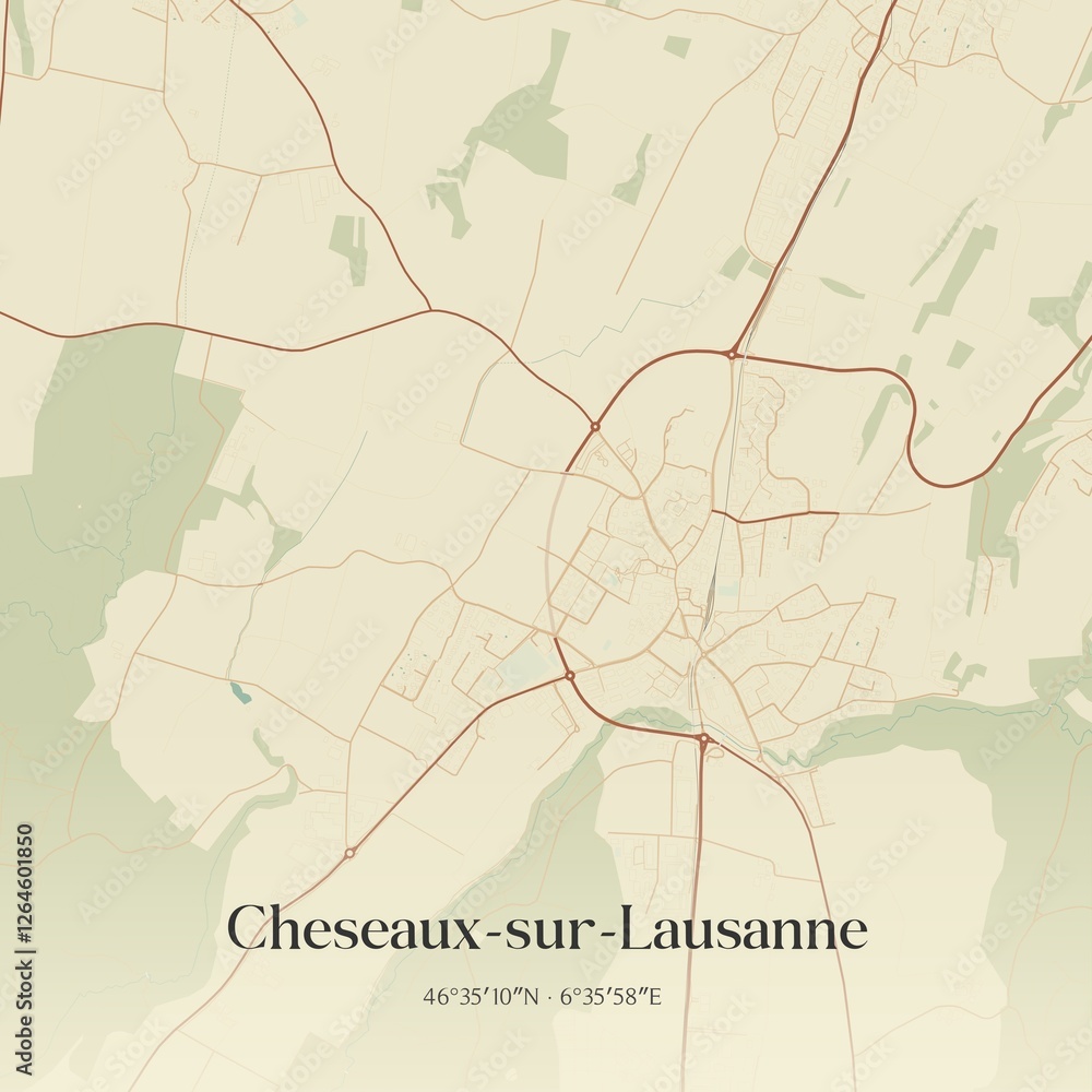 Obraz premium Vintage map of Cheseaux-sur-Lausanne, Switzerland.