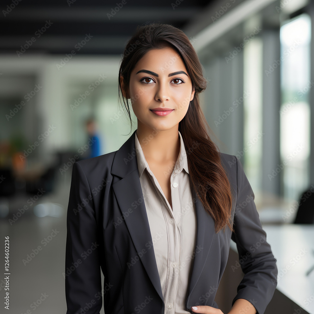 young businesswoman standing confidently at office young businesswoman standing confidently at office
