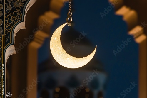 Illuminated Crescent Moon Ornament Hanging Ramadan Decor photo