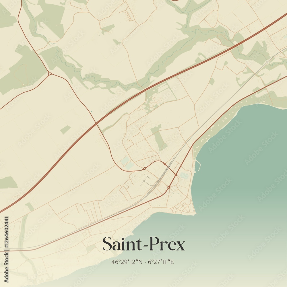Fototapeta premium Vintage map of Saint-Prex, Switzerland.