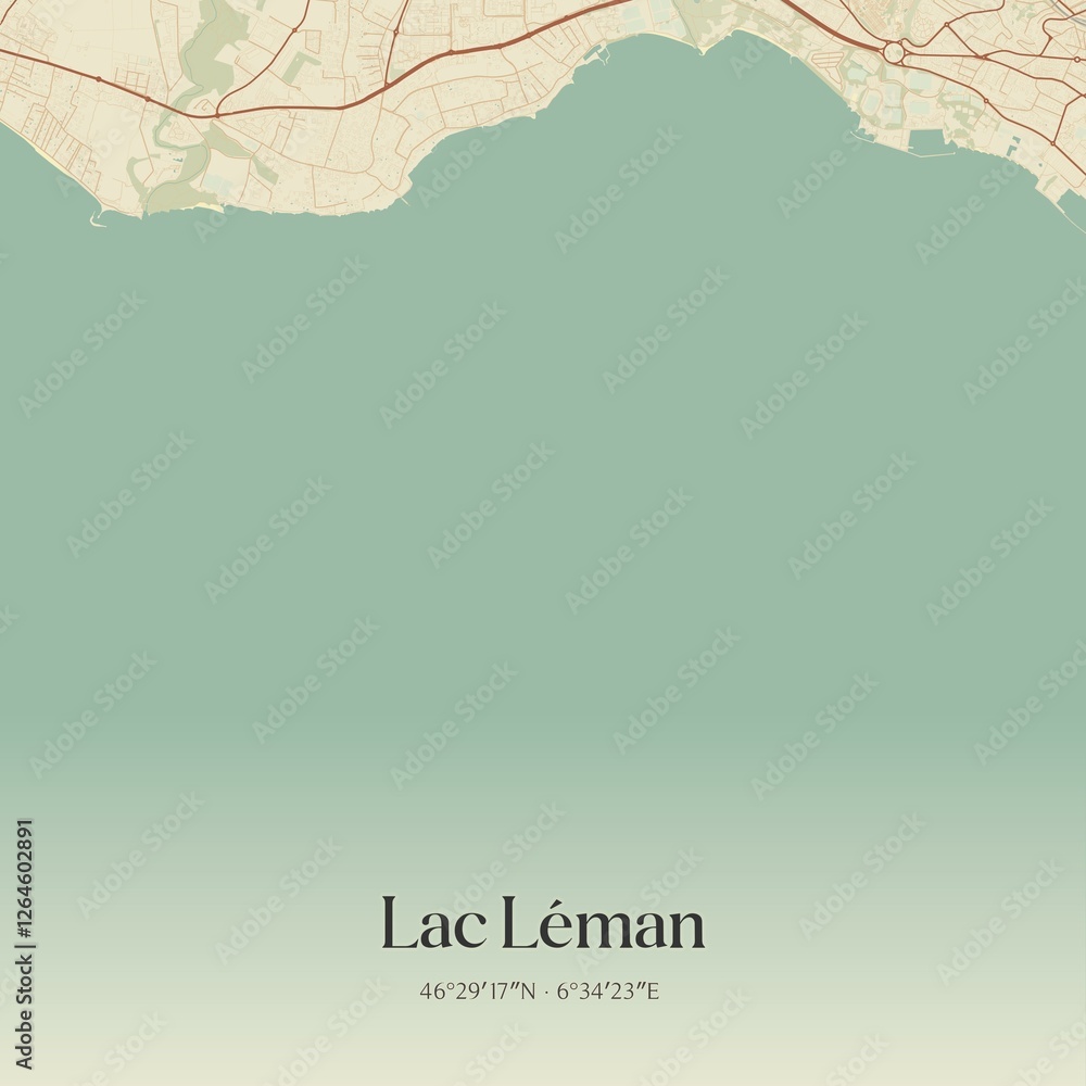 Obraz premium Vintage map of Lac Léman, Switzerland.