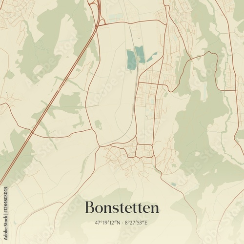 Vintage map of Bonstetten, Switzerland.