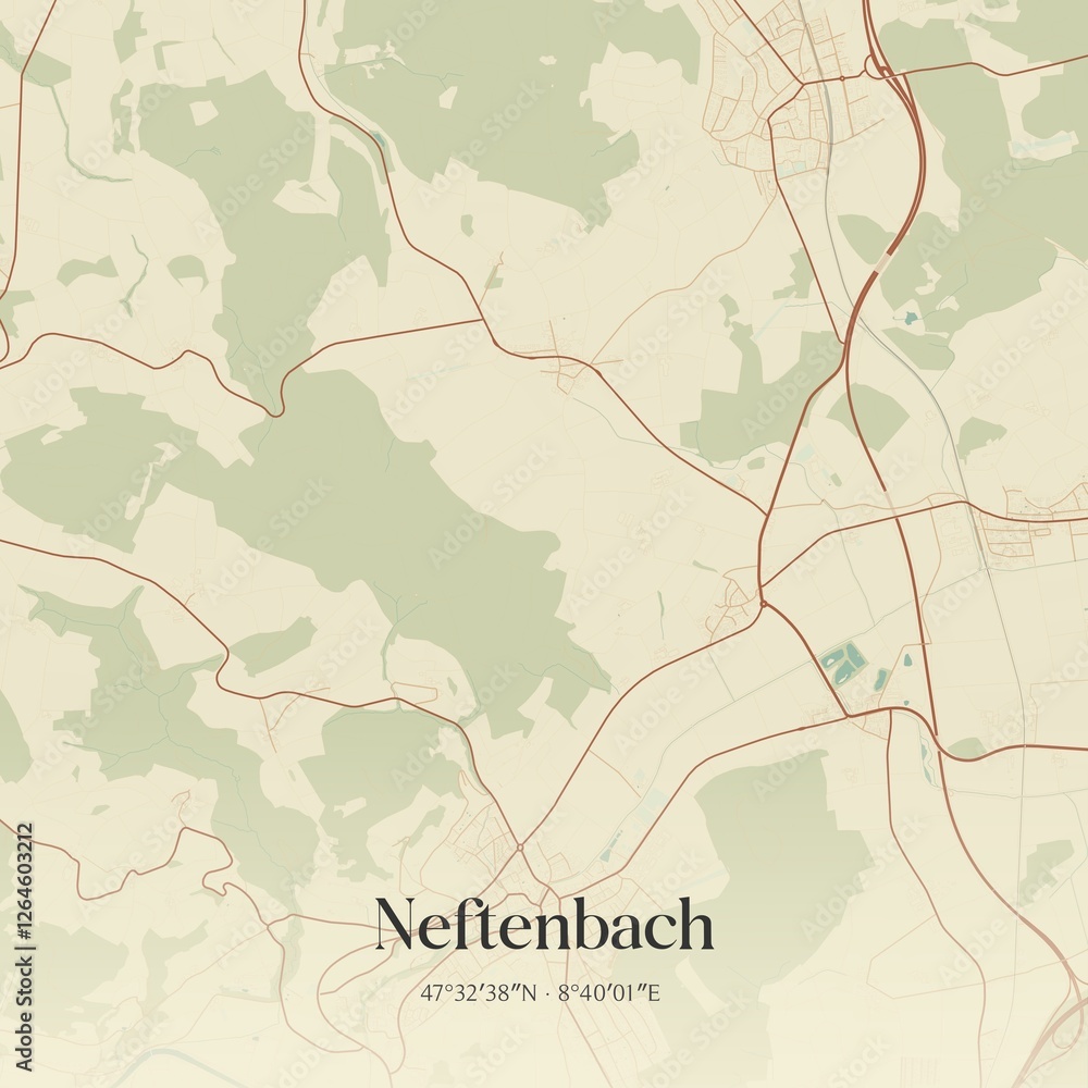Fototapeta premium Vintage map of Neftenbach, Switzerland.