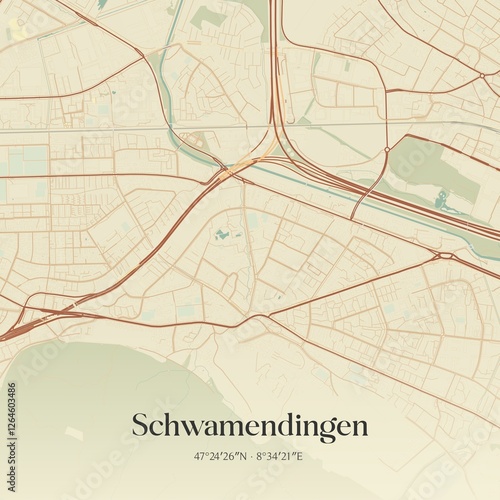 Vintage map of Schwamendingen, Switzerland. photo