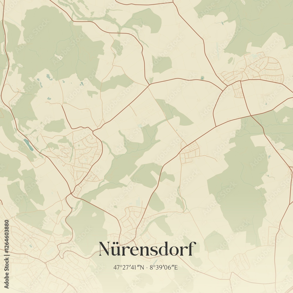 Fototapeta premium Vintage map of Nürensdorf, Switzerland.