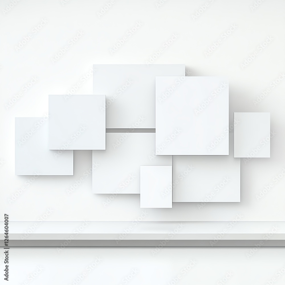Minimalistic composition of overlapping white squares on a plain wall, perfect for modern design concepts. Minimalistic composition of overlapping white squares on a plain wall, perfect for modern design concepts.