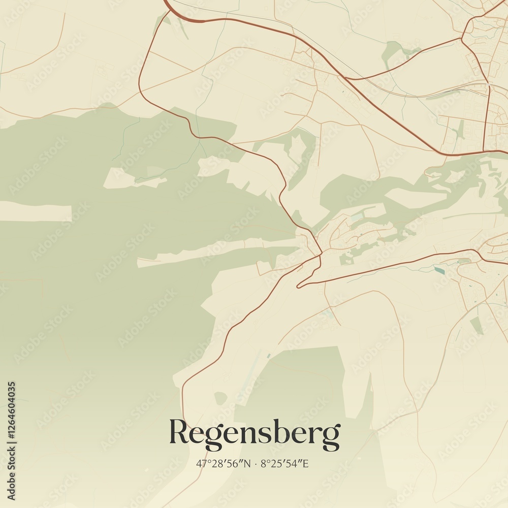 Fototapeta premium Vintage map of Regensberg, Switzerland.