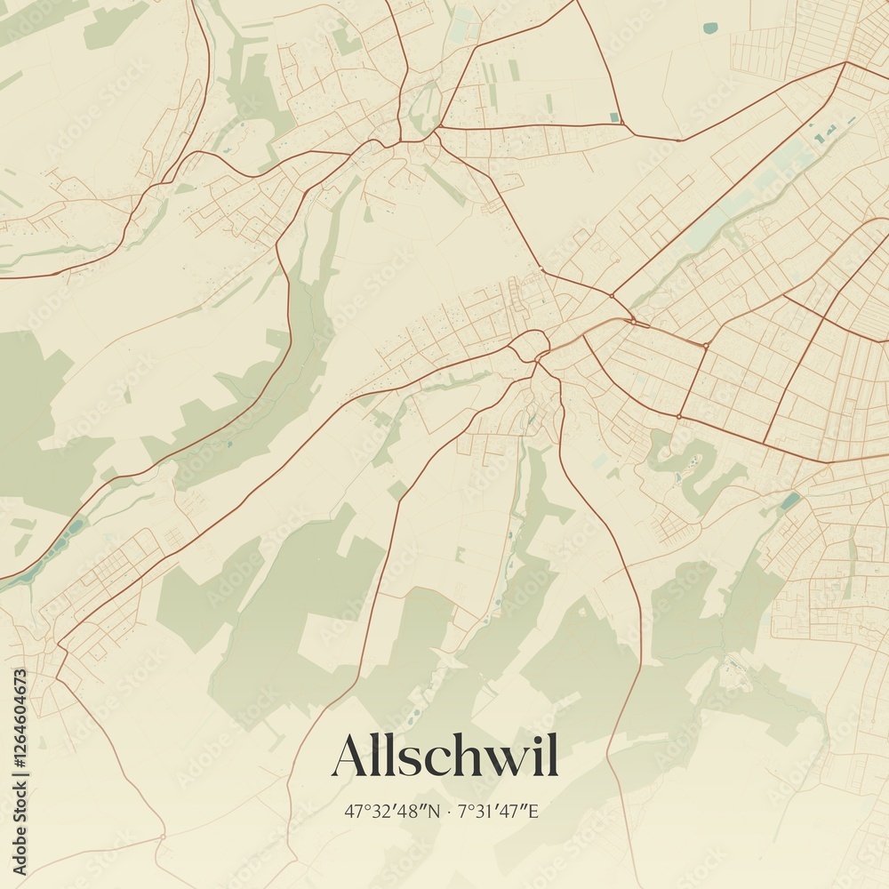 Fototapeta premium Vintage map of Allschwil, Switzerland.