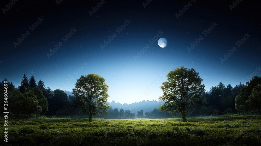 Pixel Art Night Landscape With Moonlit Trees And Starry Sky Pixel Art Night Landscape With Moonlit Trees And Starry Sky