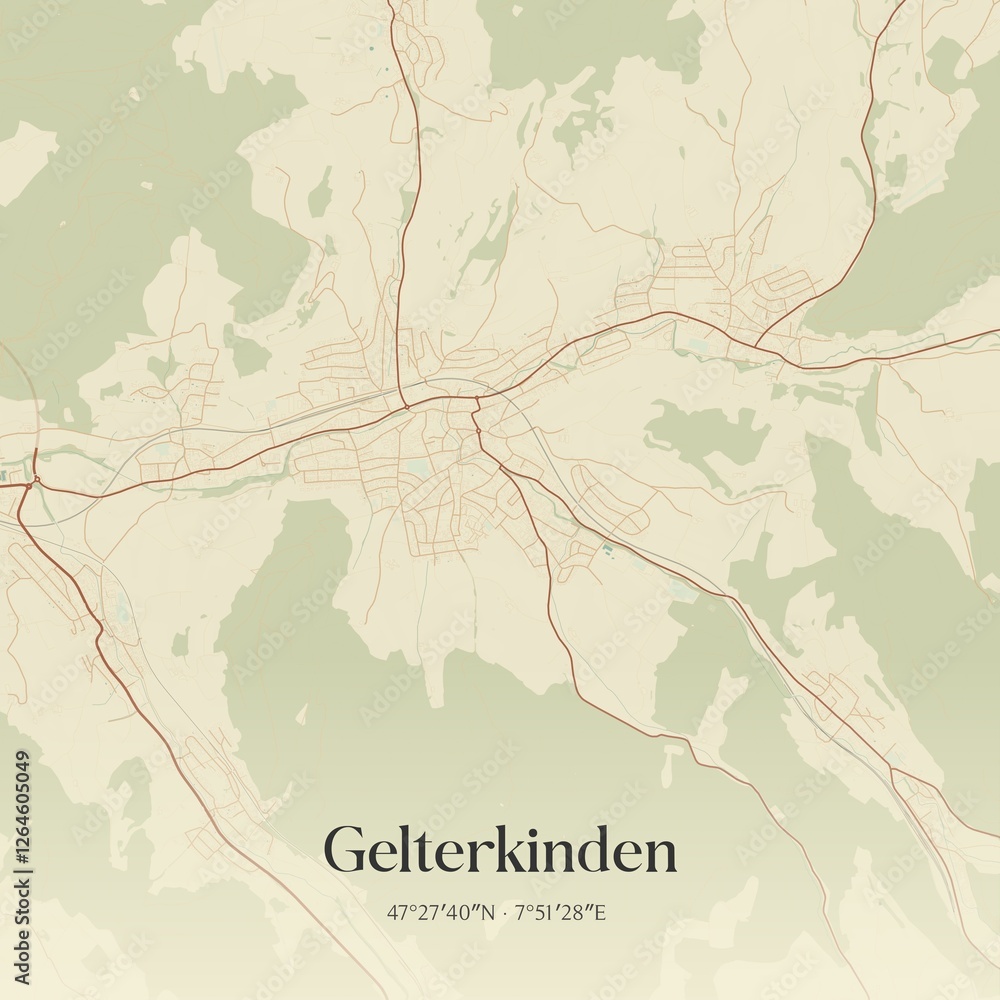 Fototapeta premium Vintage map of Gelterkinden, Switzerland.