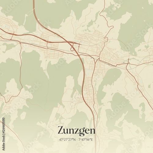 Vintage map of Zunzgen, Switzerland. photo