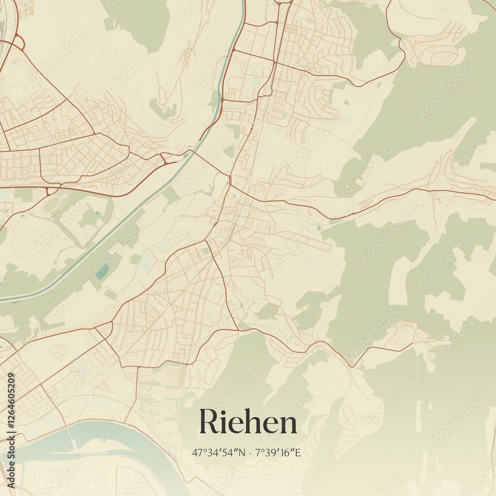 Fototapeta premium Vintage map of Riehen, Switzerland.