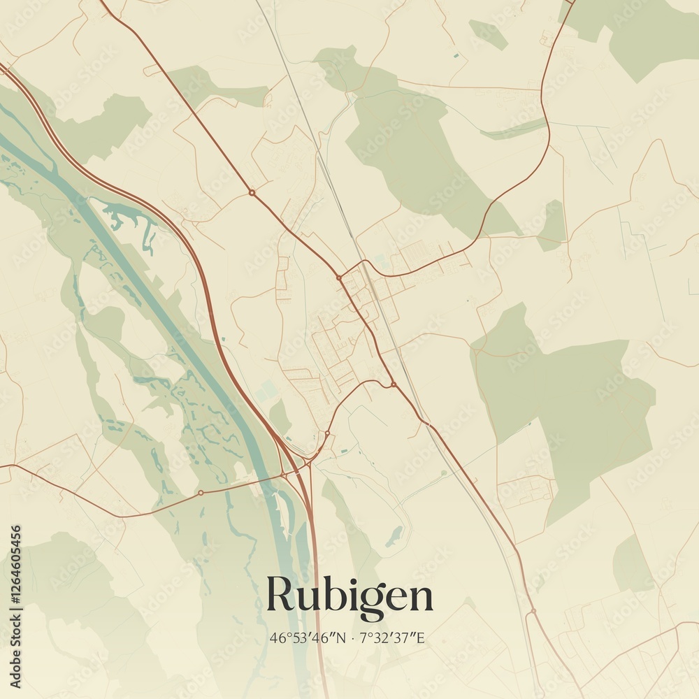 Fototapeta premium Vintage map of Rubigen, Switzerland.