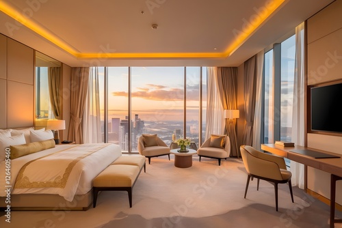 A side view of the master bedroom's expansive white and wood design