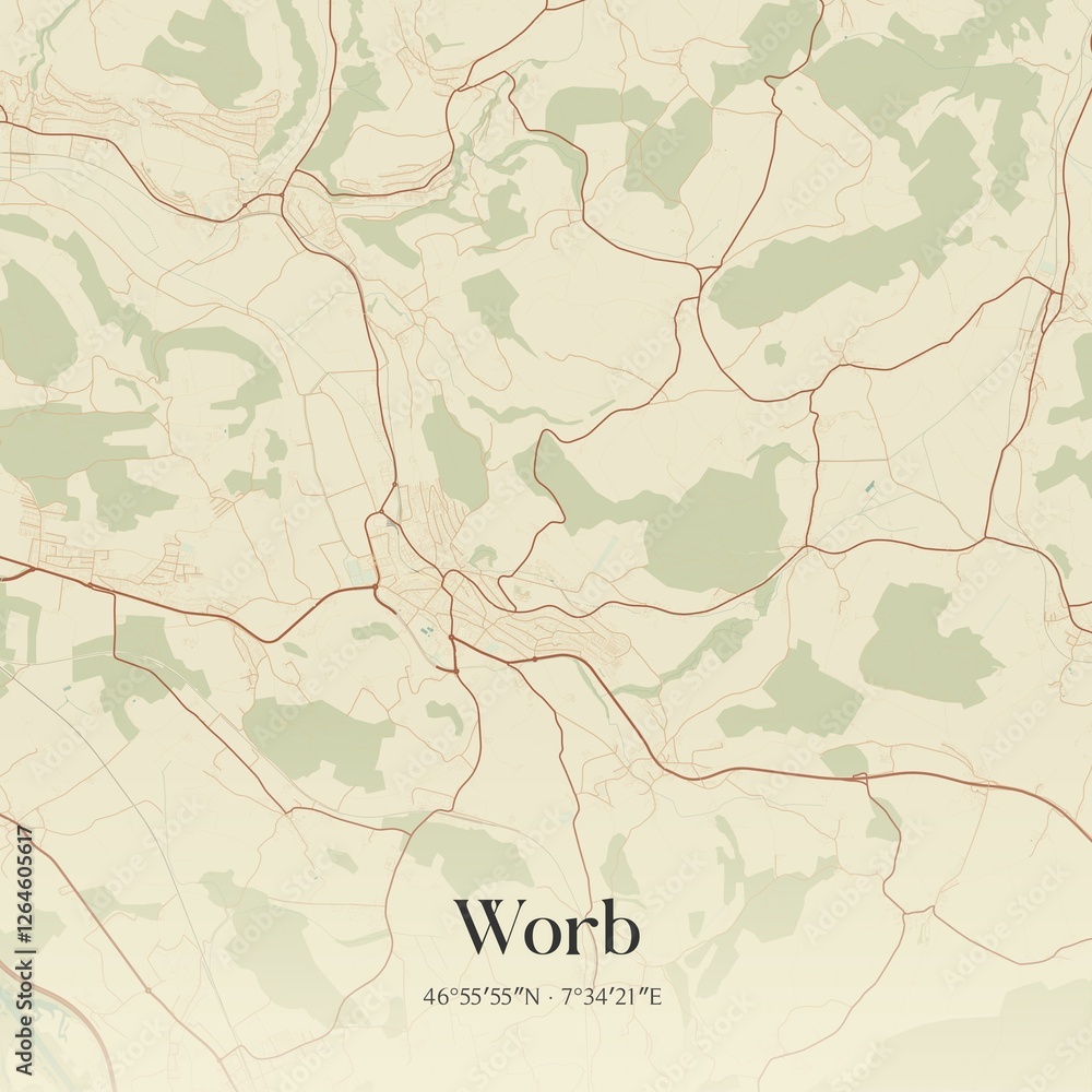 Fototapeta premium Vintage map of Worb, Switzerland.