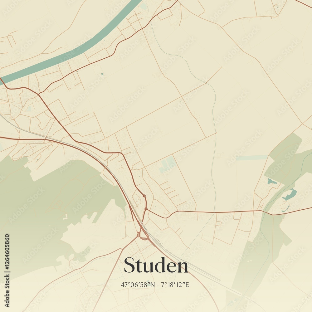 Fototapeta premium Vintage map of Studen, Switzerland.
