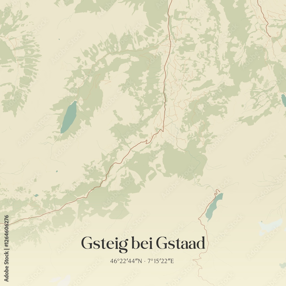 Fototapeta premium Vintage map of Gsteig bei Gstaad, Switzerland.