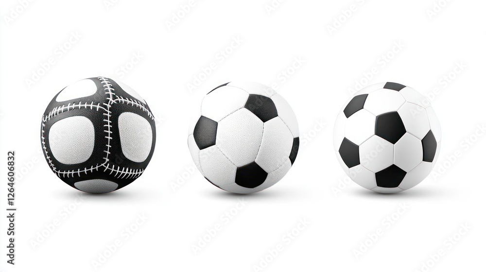 Three Soccer Balls Pixelated Realistic And Classic Design Three Soccer Balls Pixelated Realistic And Classic Design