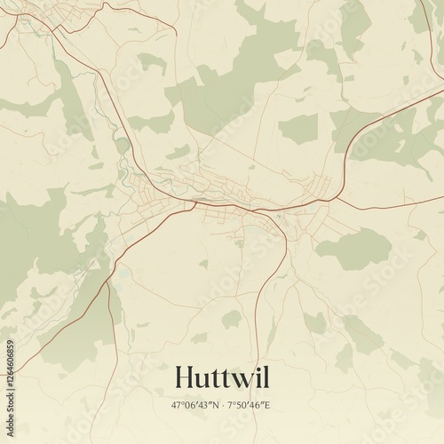 Vintage map of Huttwil, Switzerland. photo