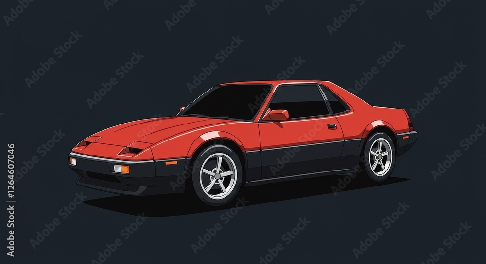 Obraz premium Classic Red Sports Car Illustration on Dark Background, Perfect for Automotive Enthusiasts and Retro Car Collection Designs