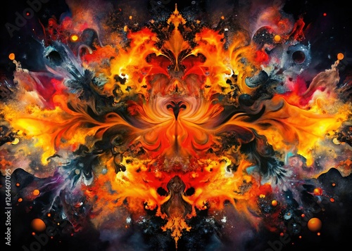 Symmetrical Ink Blot Abstract Fire and Shadow Art Painting