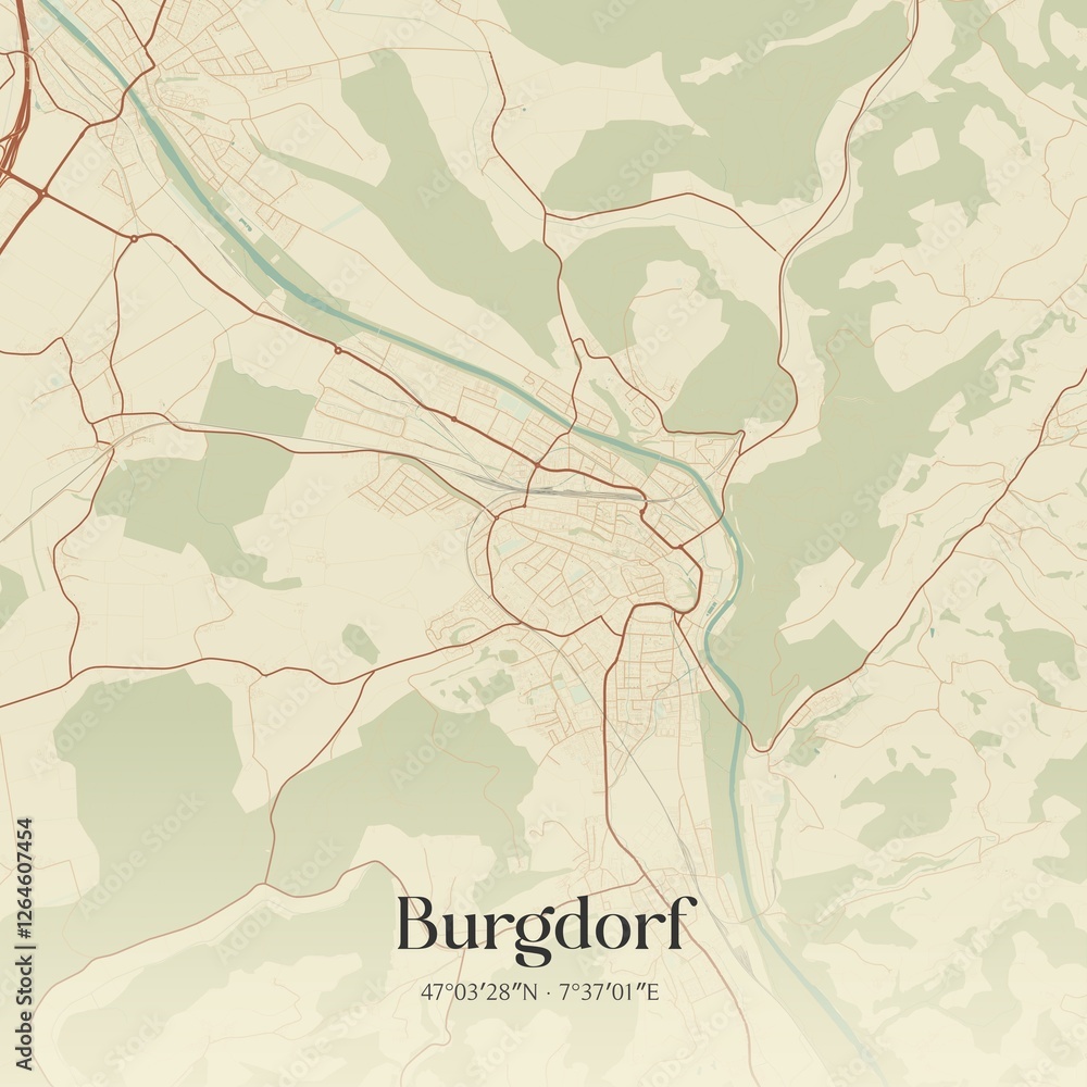 Fototapeta premium Vintage map of Burgdorf, Switzerland.
