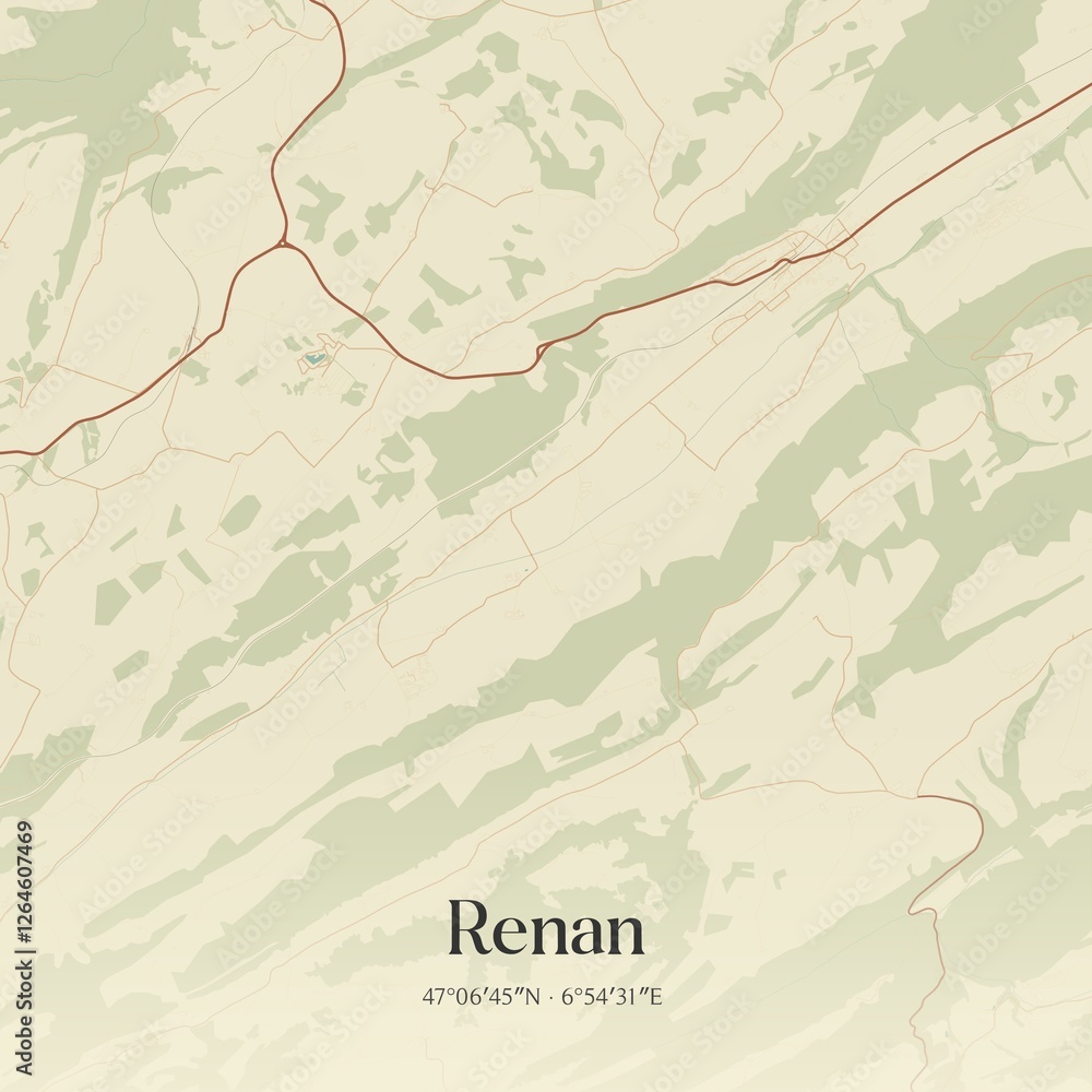 Fototapeta premium Vintage map of Renan, Switzerland.