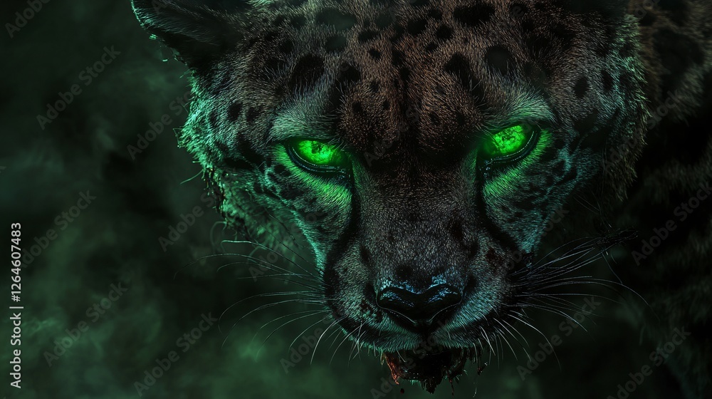 Glowing Green Eyes Cheetah Closeup - Powerful Predator in the Dark Glowing Green Eyes Cheetah Closeup - Powerful Predator in the Dark