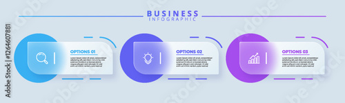 Design template for vector infographic labels with icons and 3 options or steps. Suitable for process diagrams, presentations, workflow layouts, banners, flow charts, and infographics.