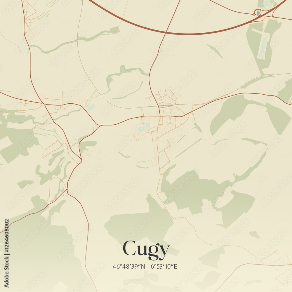 Obraz premium Vintage map of Cugy, Switzerland.