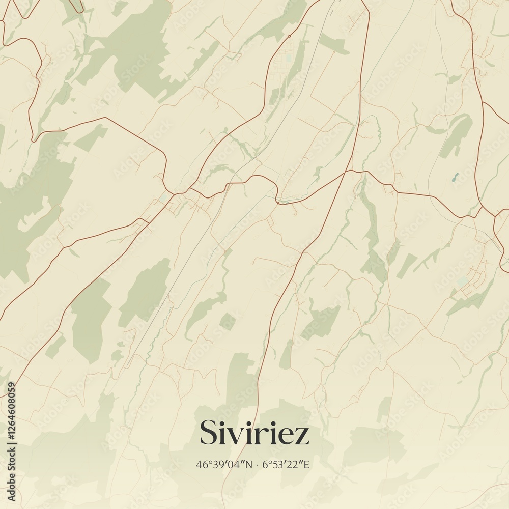 Fototapeta premium Vintage map of Siviriez, Switzerland.