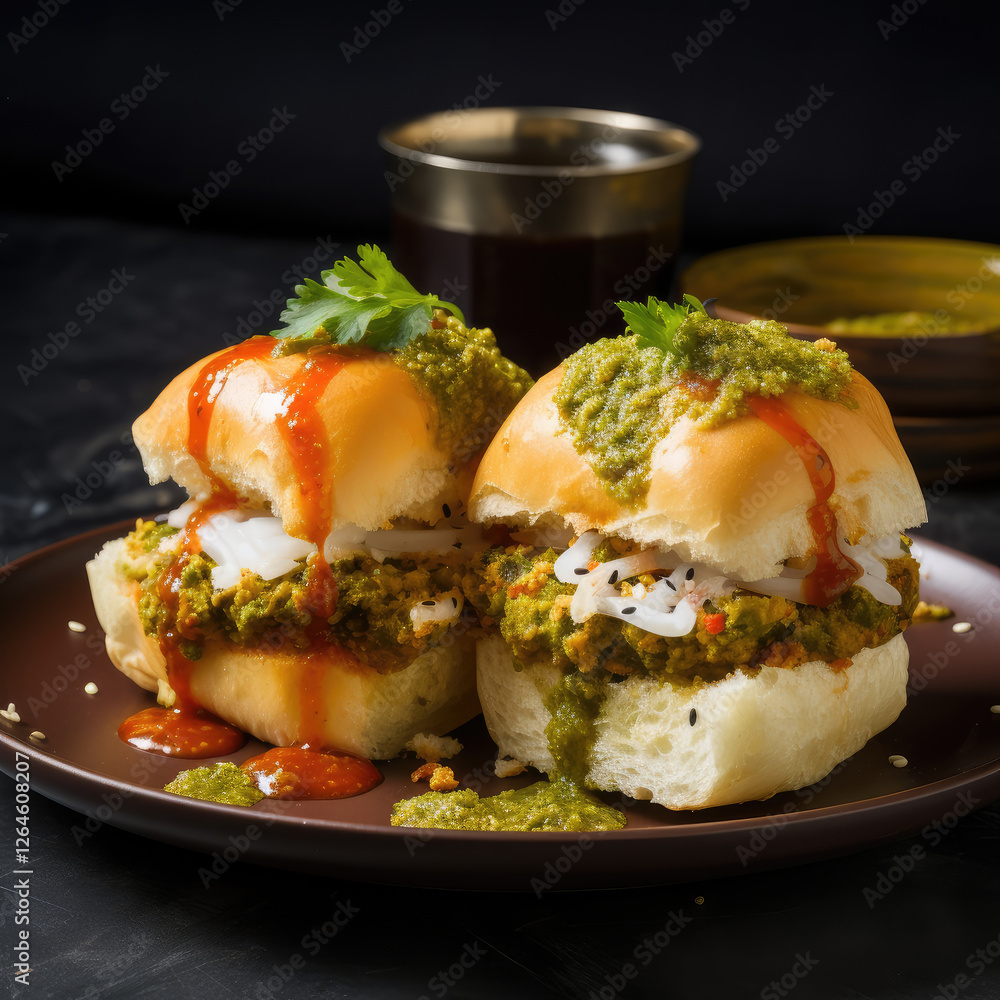 Indian specially maharashtrian street food called vada pav. Indian specially maharashtrian street food called vada pav.