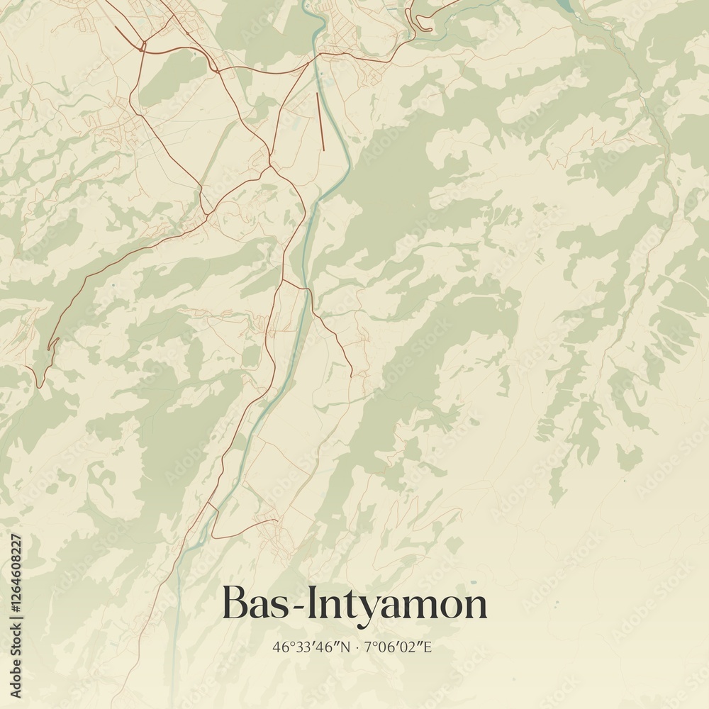 Fototapeta premium Vintage map of Bas-Intyamon, Switzerland.