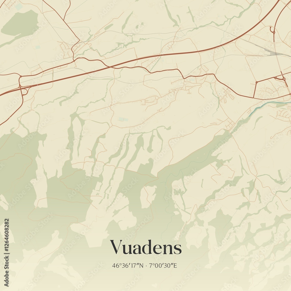 Obraz premium Vintage map of Vuadens, Switzerland.